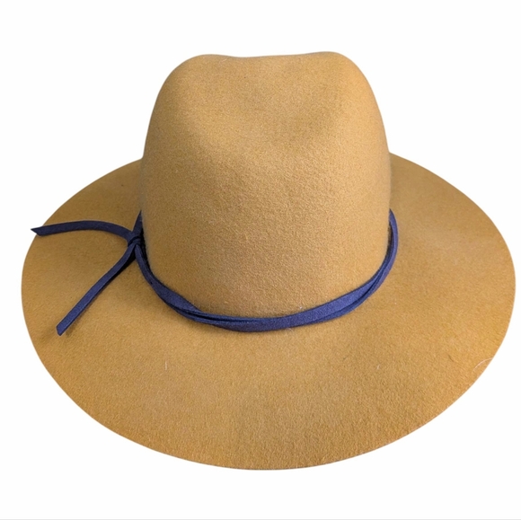 100% Wool Hat Gold Yellow With Brown Accent Tie - Picture 3 of 11